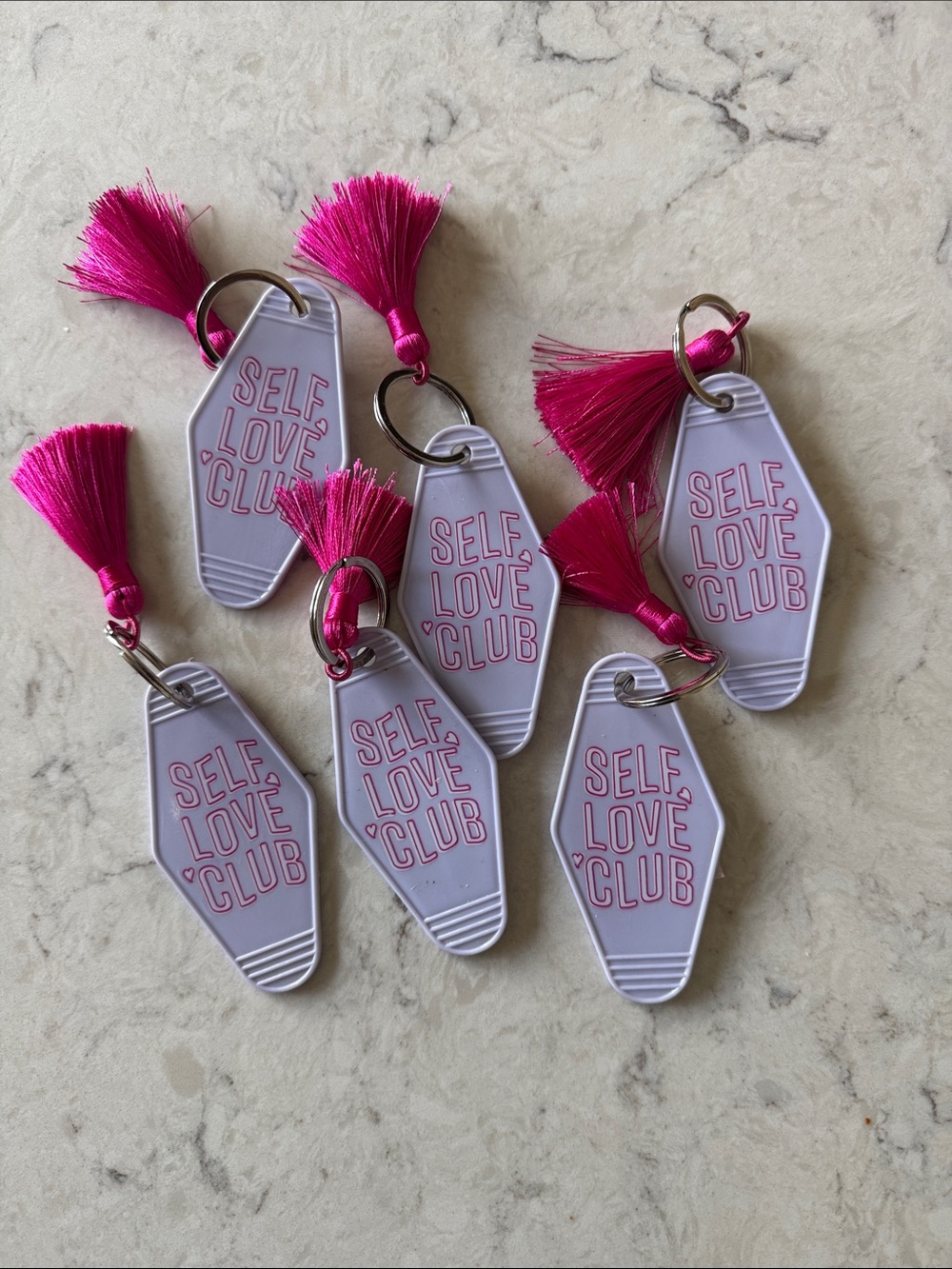 Set of 6 PartyFavors Self Love Club Motel Keychain w/ Hot Pink Tassel NWOT